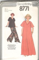 8771 SIMPLICITY 1978 LONG PULLOVER CAFTAN, TOP, WIDE PANTS PATTERN 40-46 uncut